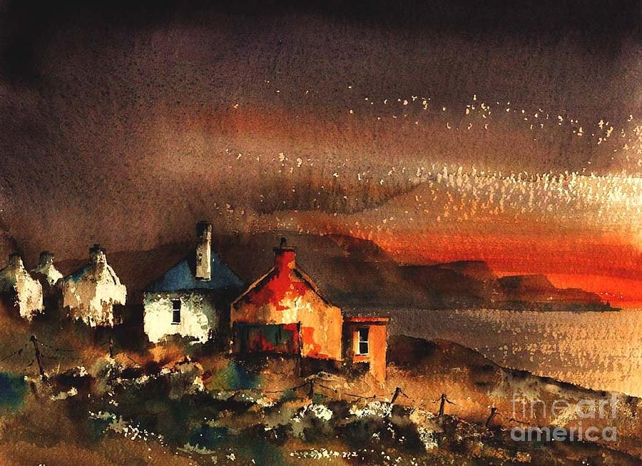 MAYO... Achill.. Pollagh Sunset Painting by Val Byrne