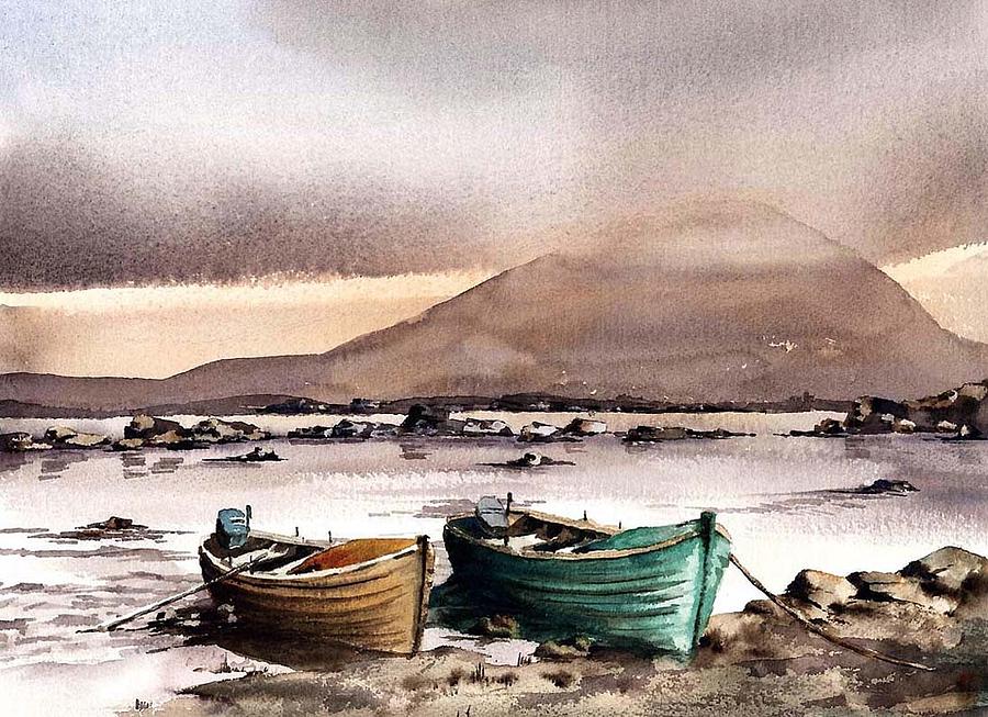 Mayo.... Evening clouds on Neiphin Painting by Val Byrne