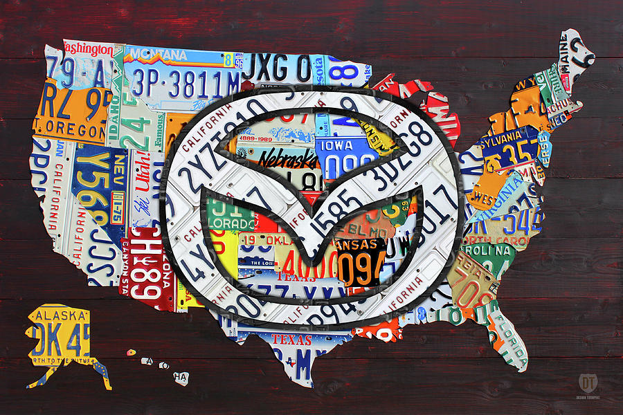 Map Mixed Media - Mazda License Plate Map of the USA by Design Turnpike