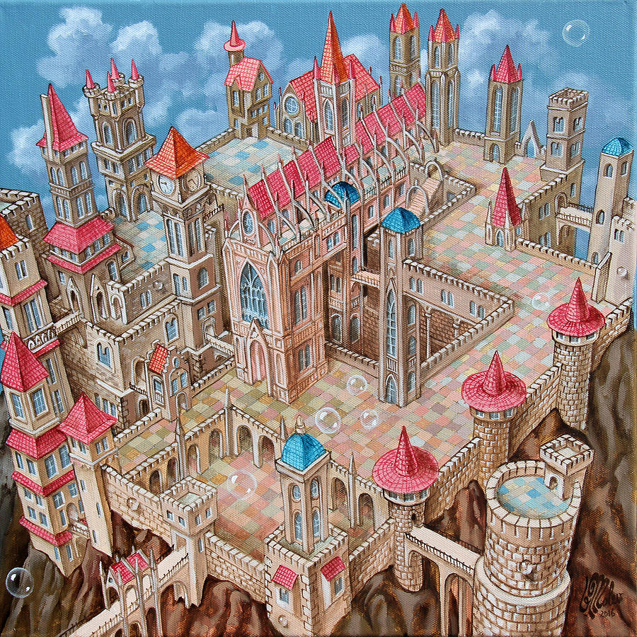 MC Escher City Painting by Victor Molev