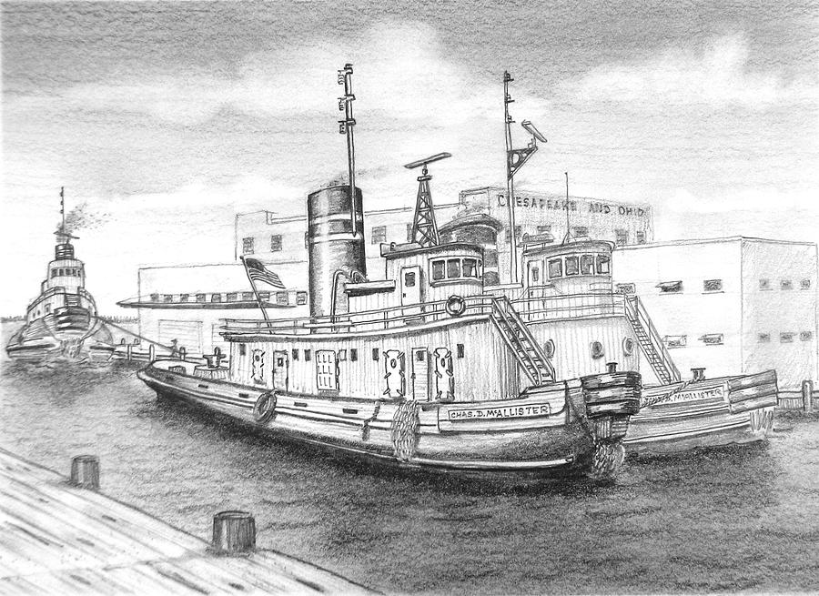 McAllister Tugs at Cold Storage Pier Drawing by Vic Delnore
