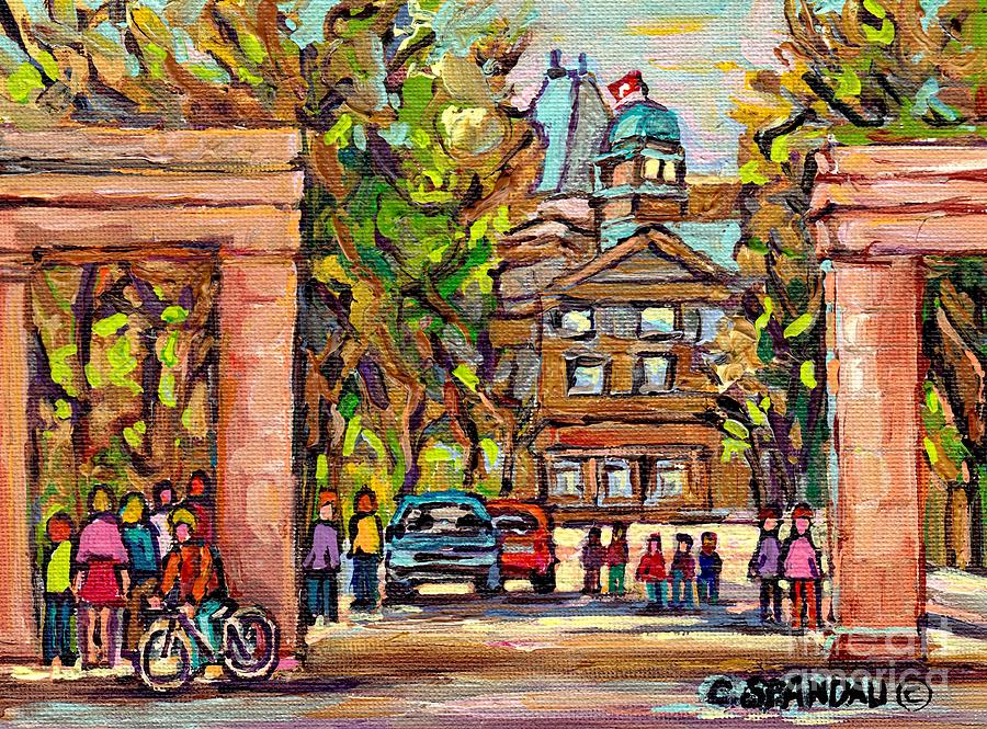 Mcgill Gates  Entrance Of Mcgill University Montreal Quebec Original Oil Painting Carole Spandau Painting by Carole Spandau