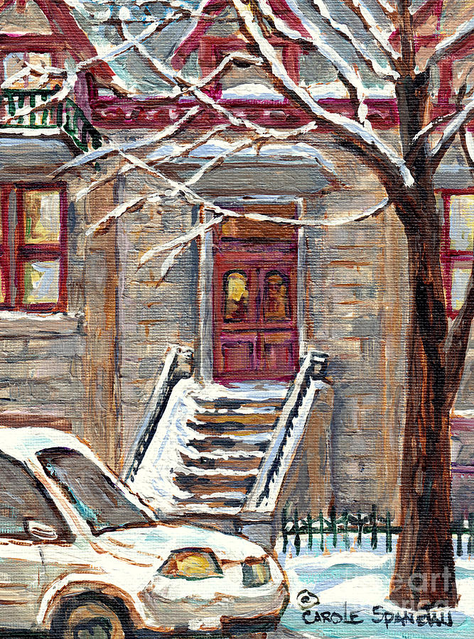 Mcgill Ghetto Red Door Brownstone Duplex Winterscene Painting For Sale Milton Park C Spandau Artist  Painting by Carole Spandau