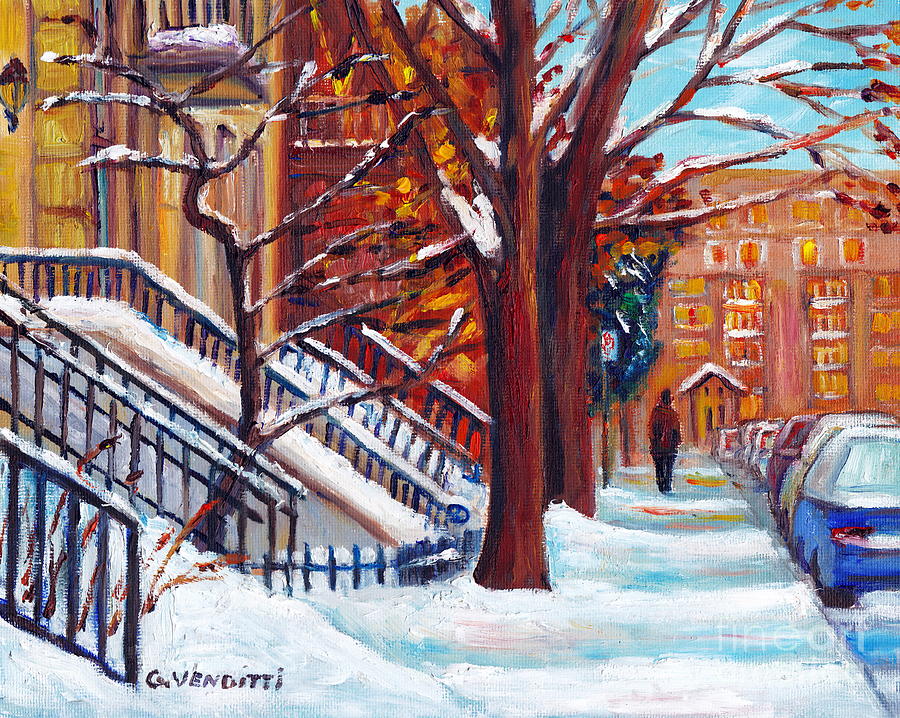 McGill Ghetto winter scene Montreal original painting for sale Grace Venditti Painting by Grace Venditti