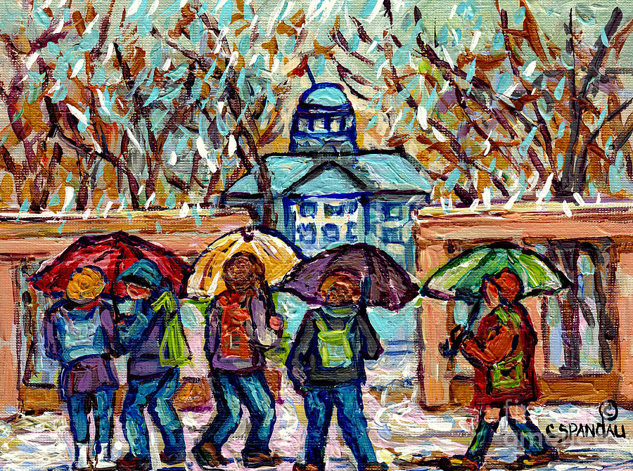 Mcgill University Canadian Painting Rainy Day Roddick Gates Montreal Scenes C Spandau Quebec Art     Painting by Carole Spandau