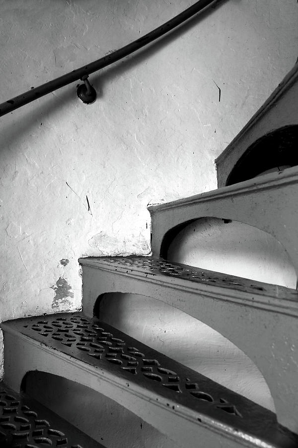 McGulpin Lighthouse Stairs BW Photograph by Mary Bedy