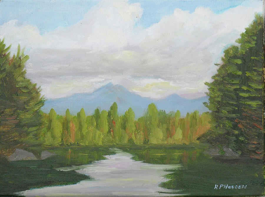 McKenzie Mt from Lake Oseetah ADK Painting by Robert P Hedden