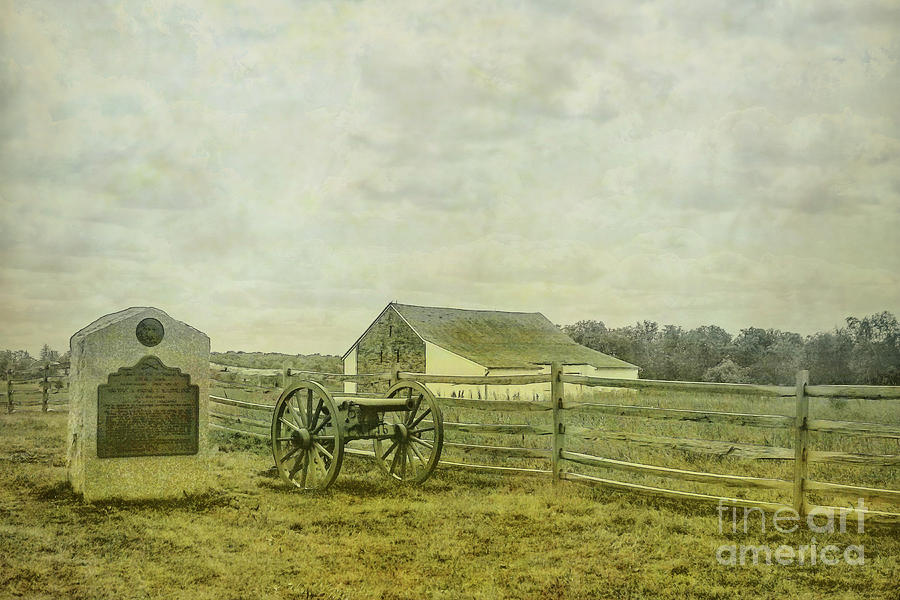 McPherson Barn and Cannon Gettysburg  Digital Art by Randy Steele