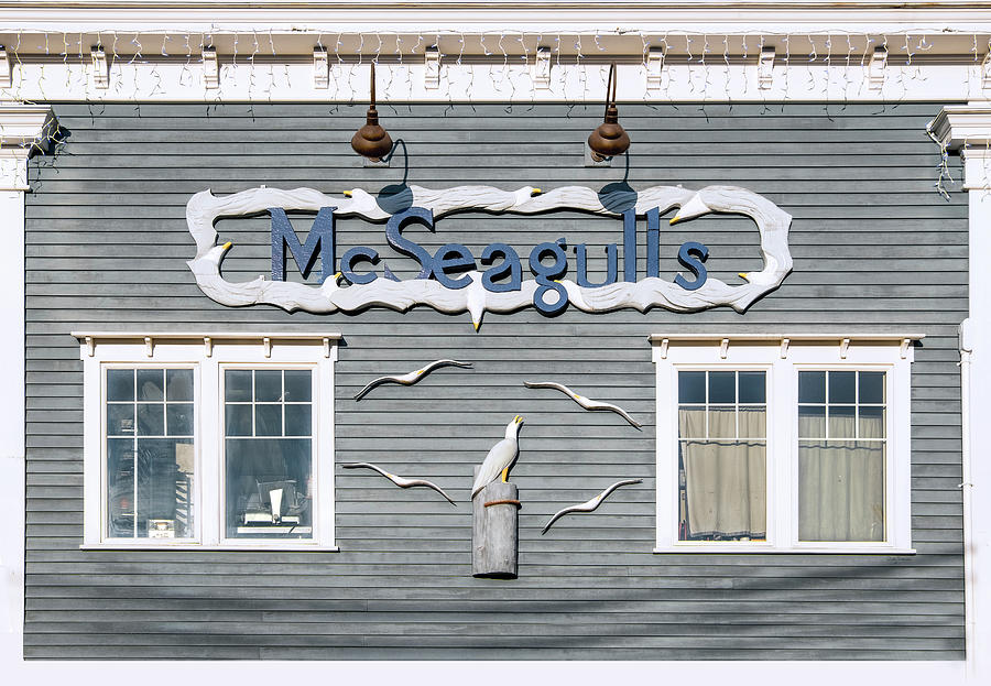 Sign Photograph - McSeagulls Restaurant Boothbay Harbor, ME by Betty Denise