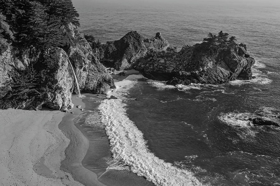 McWay Cove Waterfall Black and White Photograph by Garry Gay