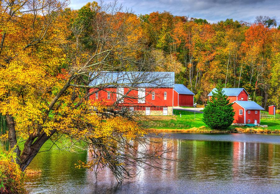 Md Country Roads - Outbuildings Along the Shore of Lake Merle at Lake Linganore Frederick County Photograph by Michael Mazaika