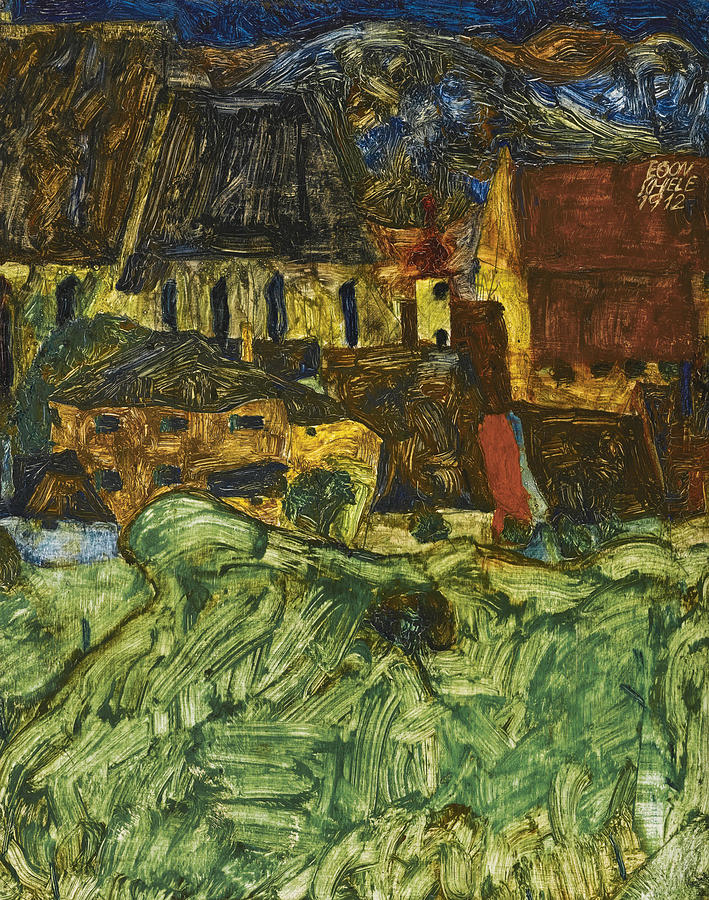 Meadow Church and Houses Painting by Egon Schiele