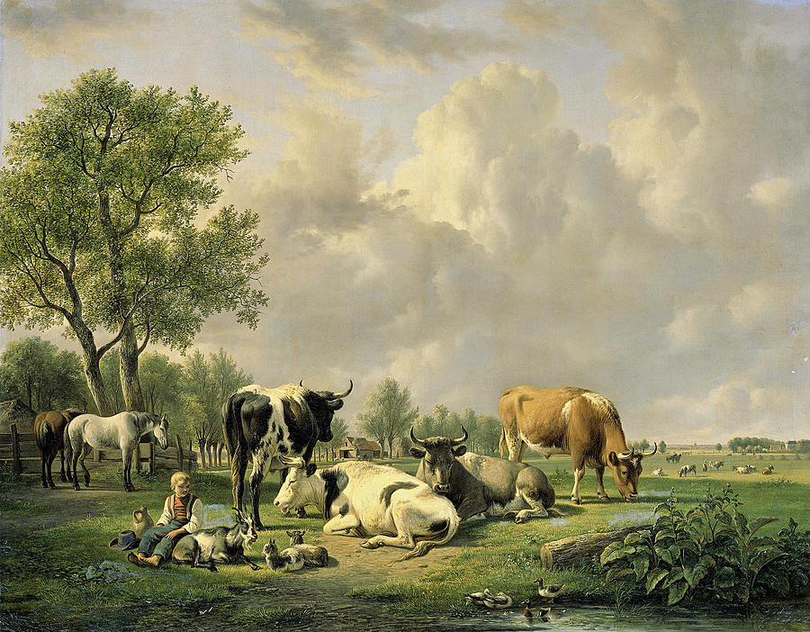 Meadow with Animals Painting by Jan van Ravenswaay