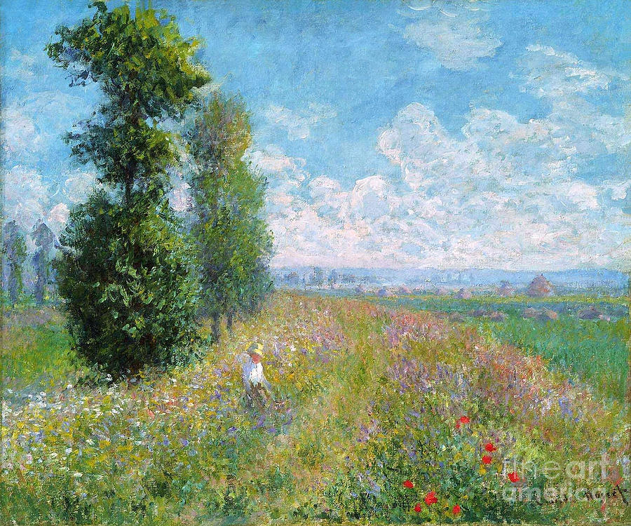 Meadow With Poplars Painting