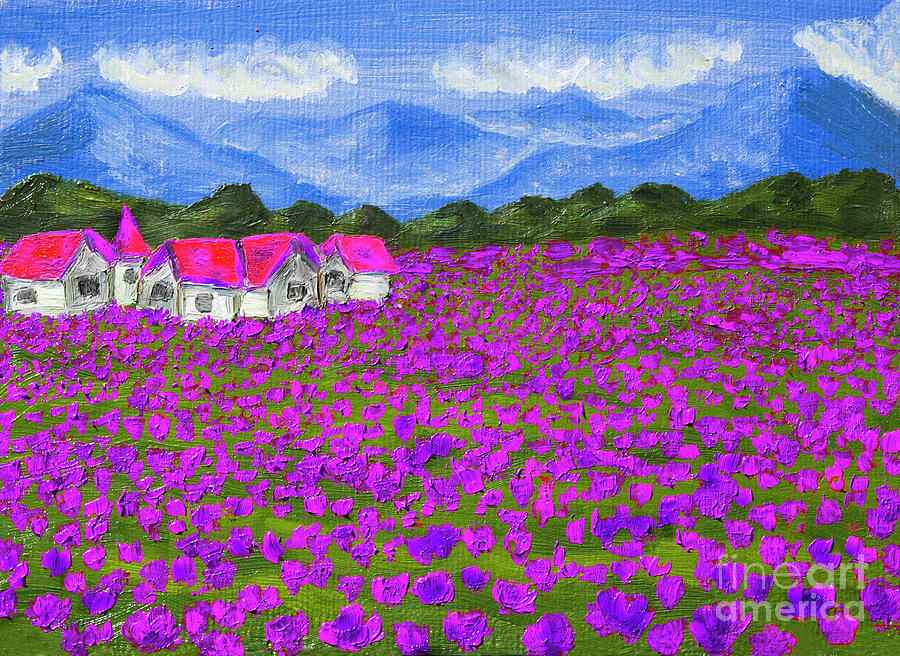 Meadow with purple flowers, oil painting Painting by Irina Afonskaya
