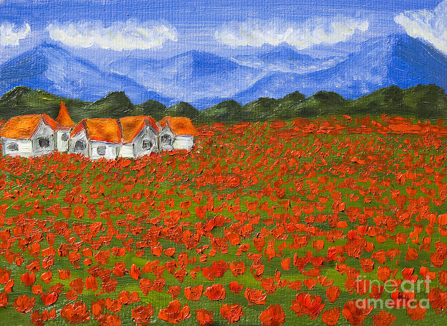 Meadow with red poppies Painting by Irina Afonskaya