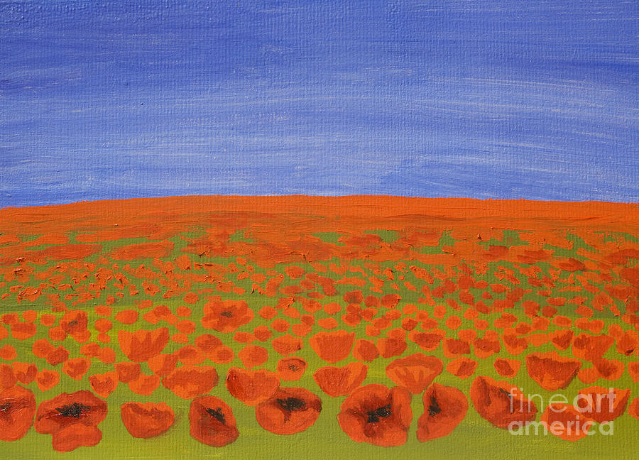 Meadow with red poppies, oil painting Painting by Irina Afonskaya
