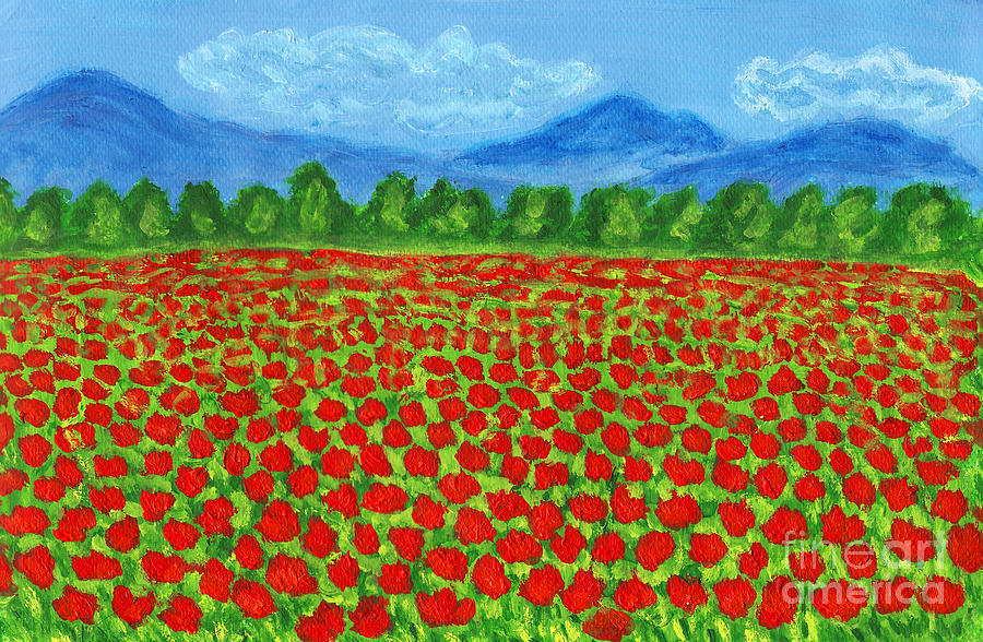 Meadow with red poppies, painting Painting by Irina Afonskaya