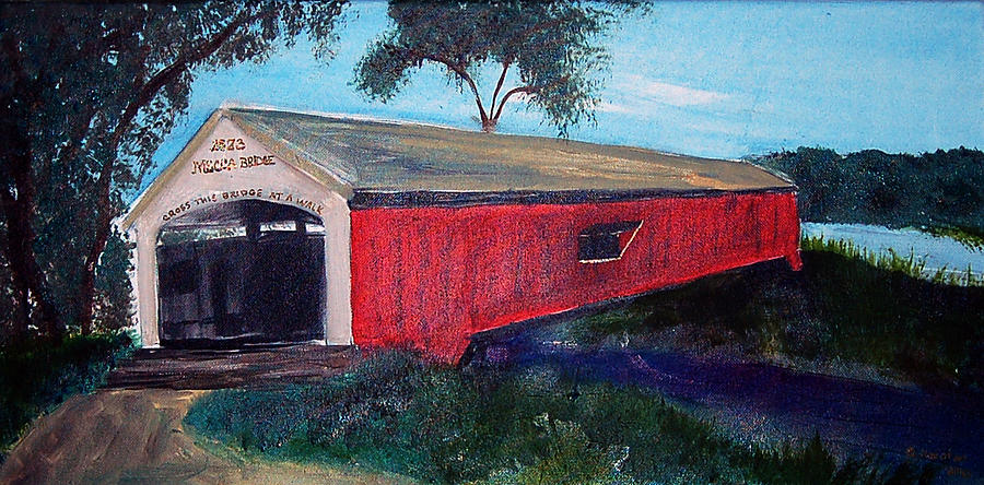 Covered Bridge Painting - Mecca Covered Bridge by Andee Harston