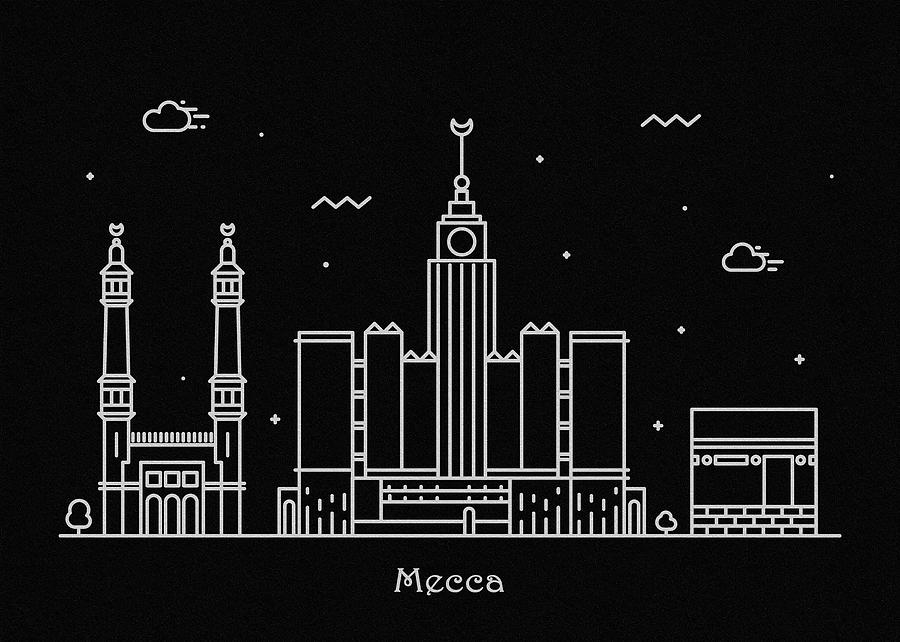 Mecca Skyline Travel Poster Drawing by Inspirowl Design