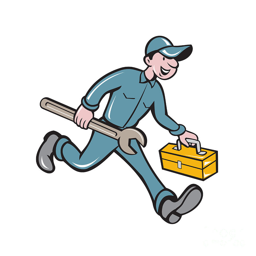 Mechanic Carrying Toolbox Spanner Isolated Cartoon Digital Art by ...