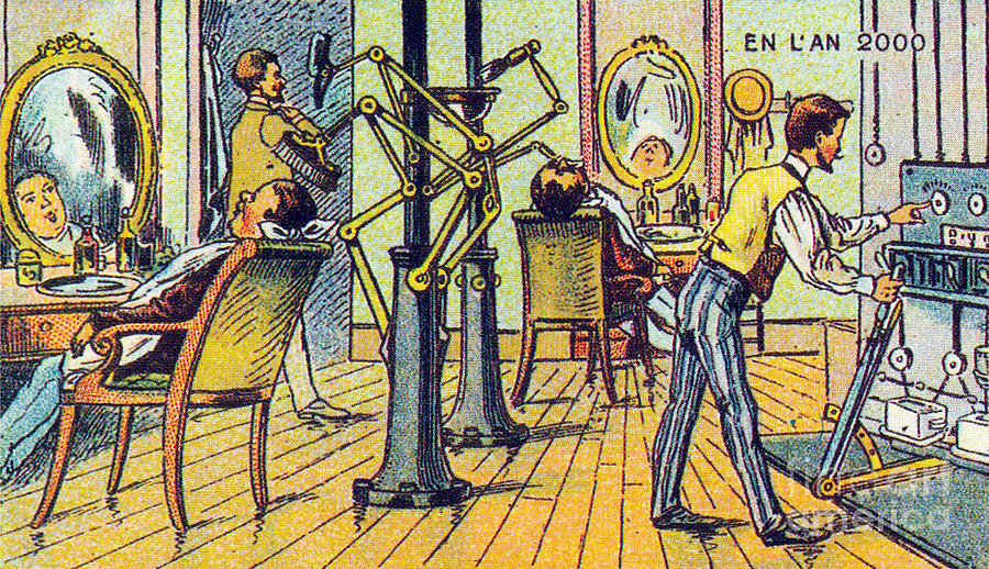 Mechanical Barber, 1900s French Postcard Photograph by Science Source