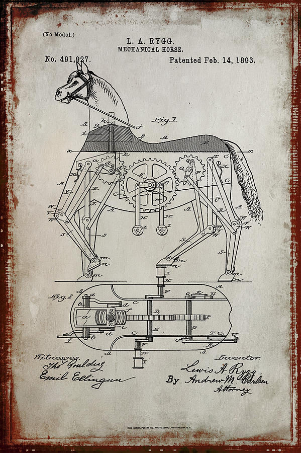 Mechanical Horse Patent Art 1a          Mixed Media by Brian Reaves