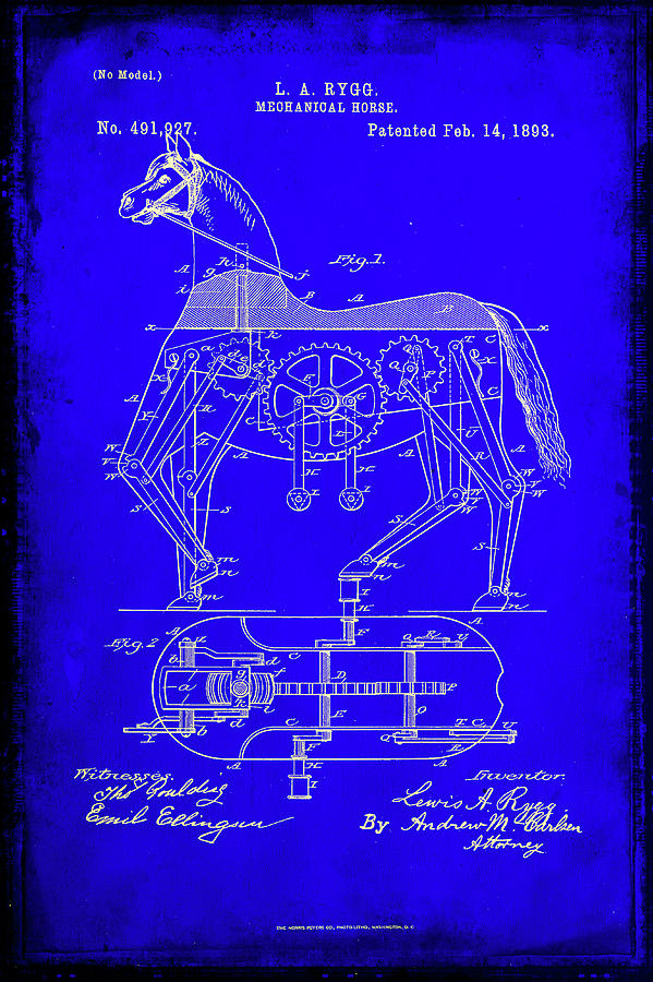 Mechanical Horse Patent Art 1b           Mixed Media by Brian Reaves