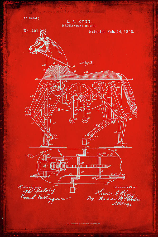 Mechanical Horse Patent Art 1c           Mixed Media by Brian Reaves