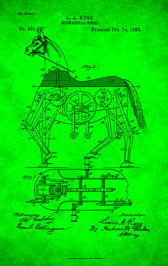 Mechanical Horse Patent Art 1l Mixed Media by Brian Reaves