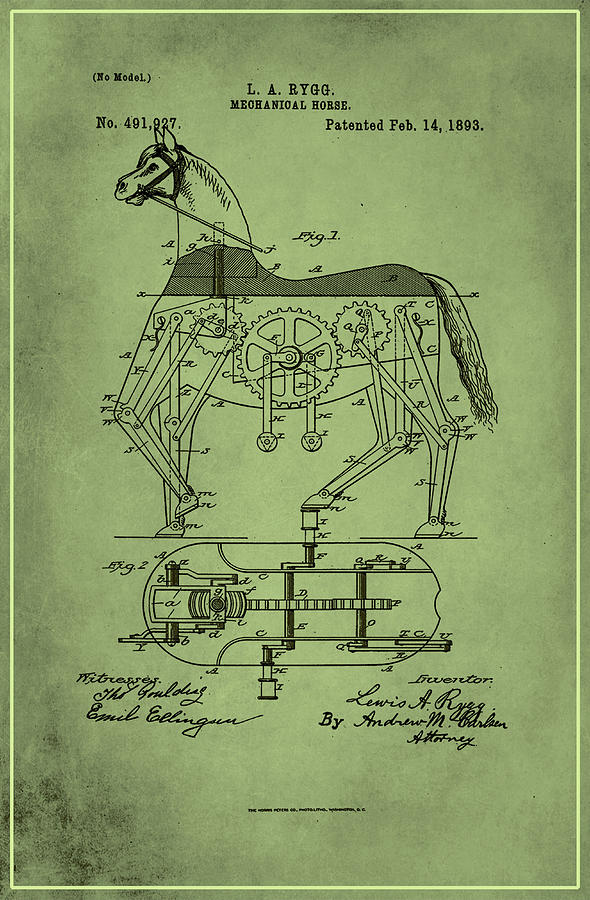Patent Mixed Media - Mechanical Horse Patent Art 1p by Brian Reaves Patent Mixed Media - Mechanical Horse Patent Art 1p by Brian Reaves