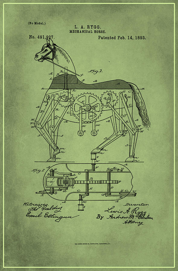 Mechanical Horse Patent Art Mixed Media by Brian Reaves