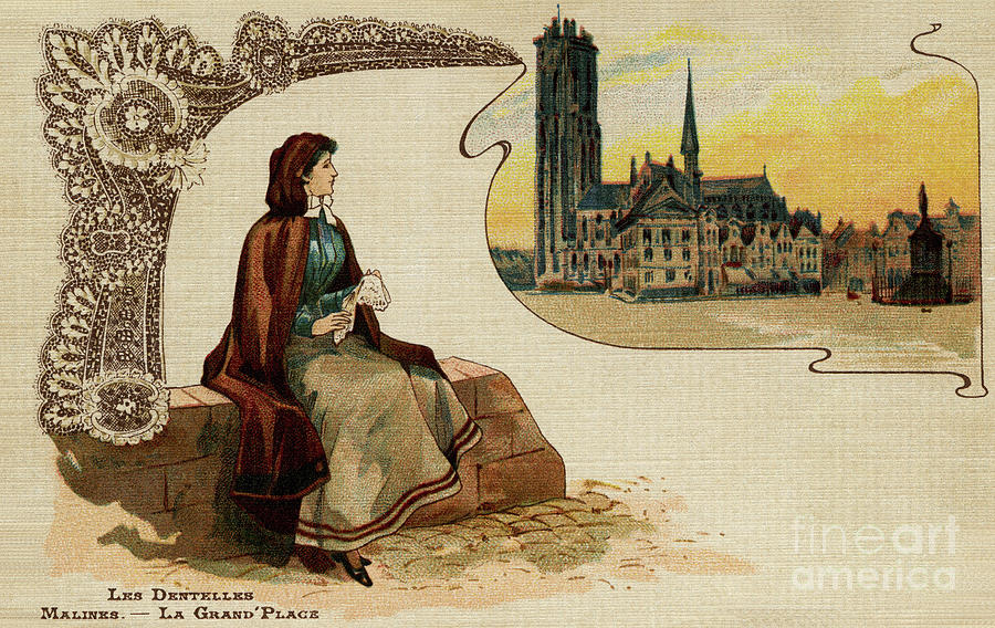 Mechelen lace making litho ca 1900 Drawing by Heidi De Leeuw