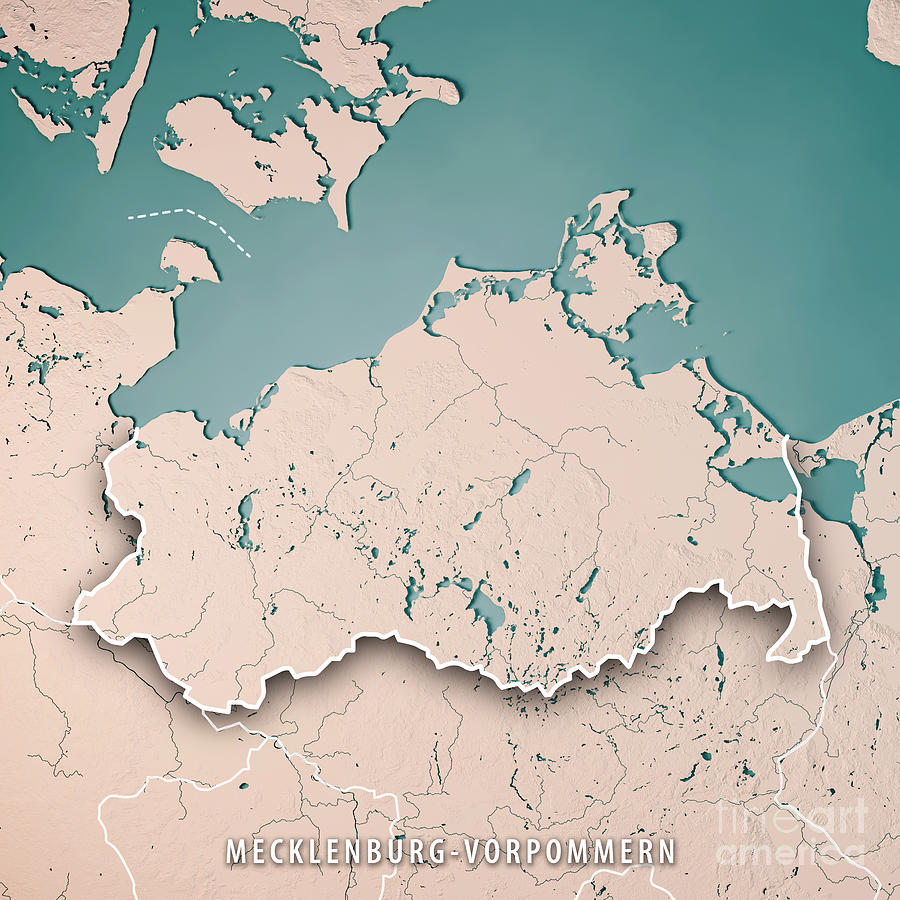 Mecklenburg-Vorpommern Bundesland 3D Render Topographic Map Neut