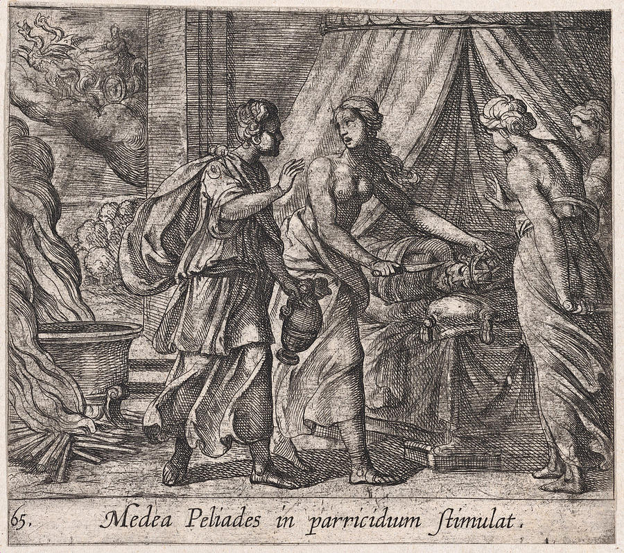 Medea Urging the Daughters of King Pellias to Murder Their Father Drawing by Antonio Tempesta