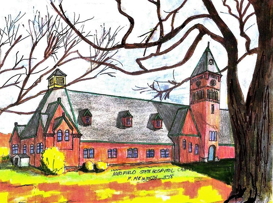Medfield State Hospital Chapel Drawing by Paul Meinerth