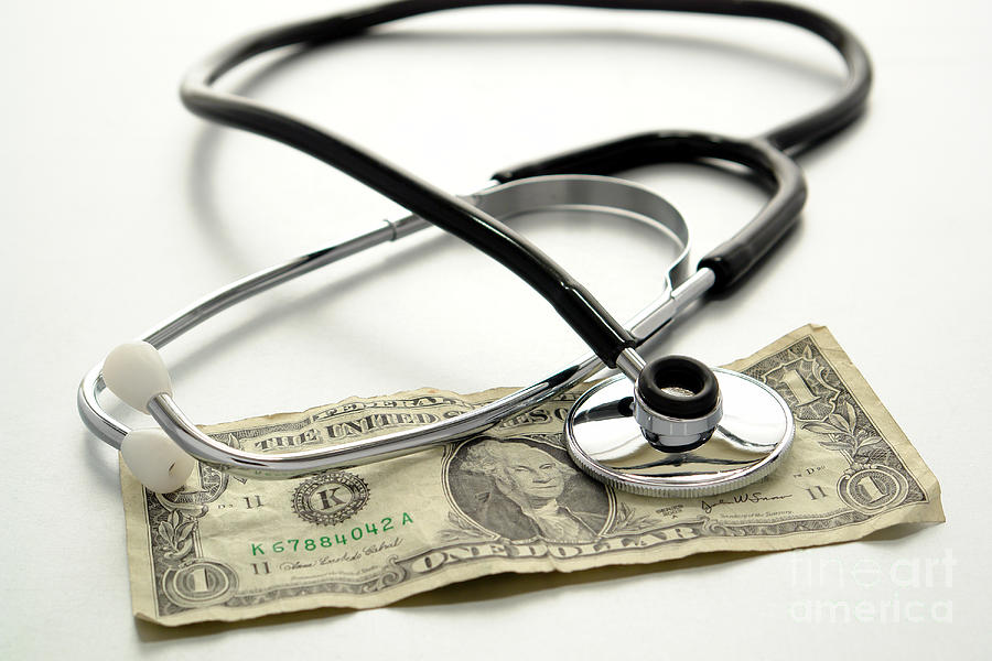 Dollar Photograph - Medical Stethoscope on Used Dollar Bill by Olivier Le Queinec