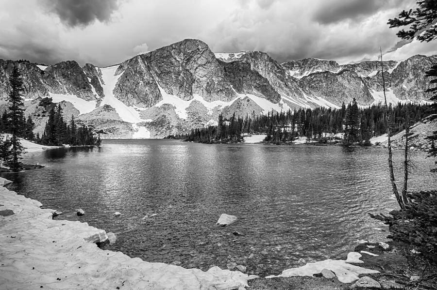 Mountain Photograph - Medicine Bow Lake View in Black and White by James BO Insogna
