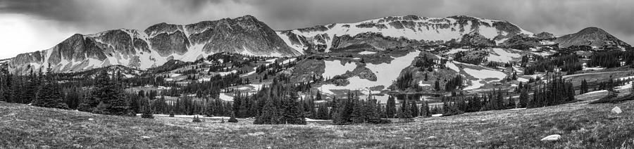 Medicine Bow Mountain Snowy Range Panorama Black And White Photograph