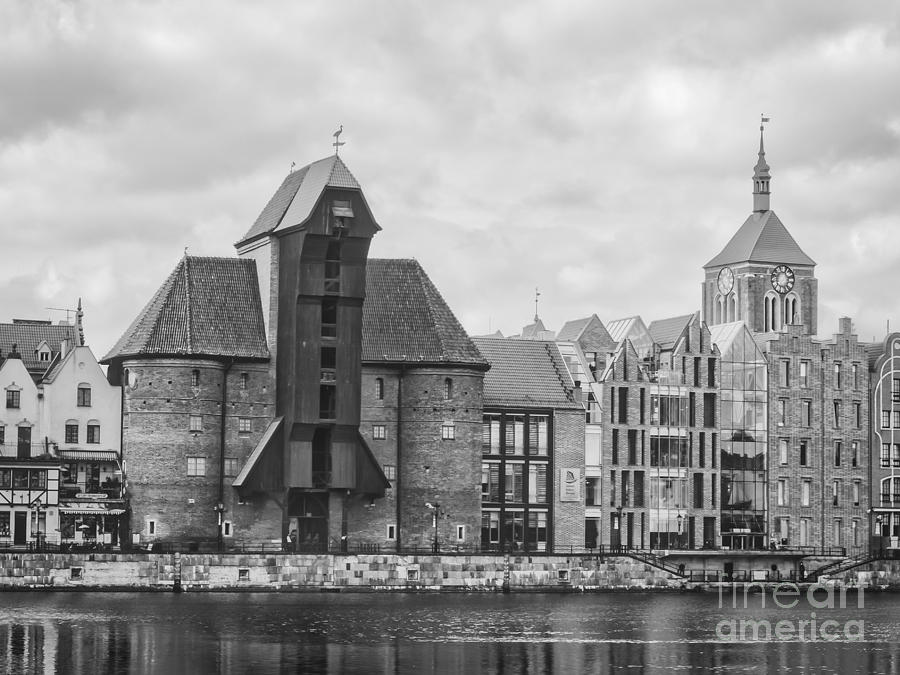 Medieval Crane In Gdansk Bw Photograph