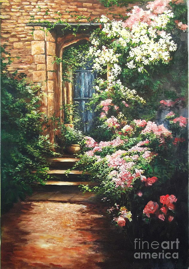 Flower Painting - Medieval Stone Archway by Lizzy Forrester