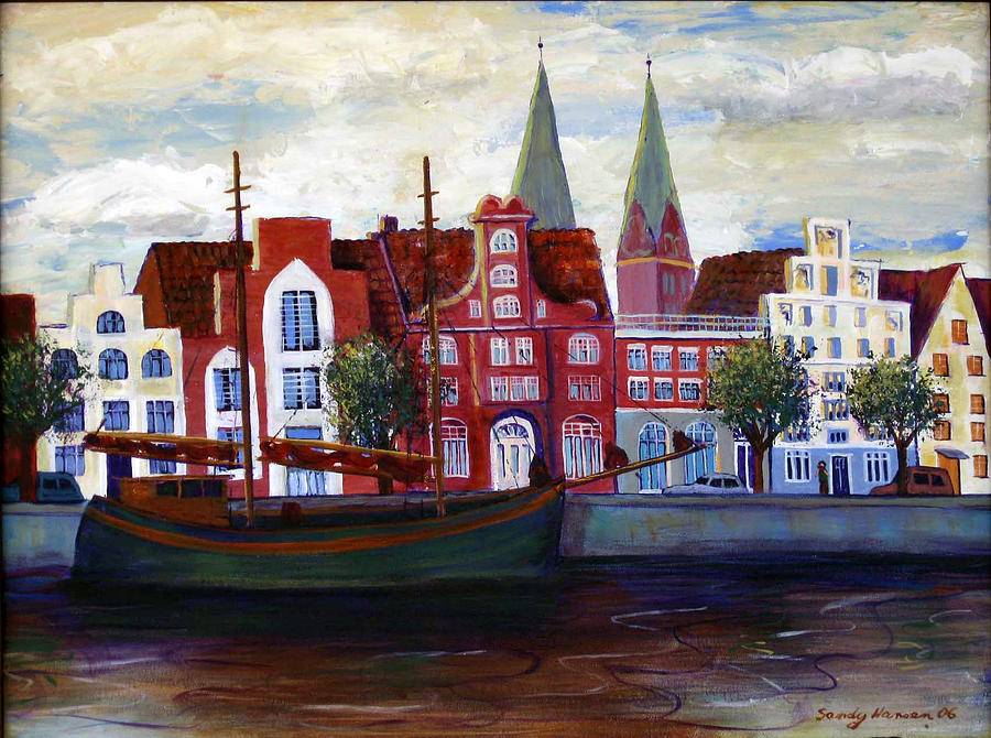 Medieval town in Lubeck Germany Painting by Art Nomad Sandra  Hansen