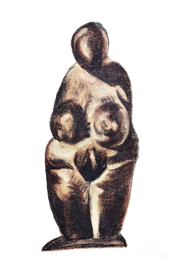Prehistoric Drawing - medieval Venus - fertility symbol by Michal Boubin