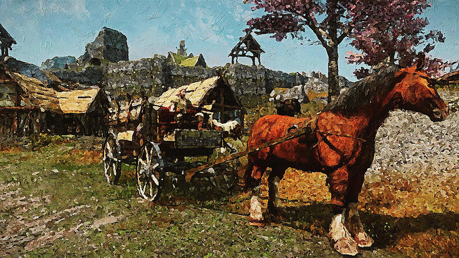 Medieval village - 01 Painting by AM FineArtPrints