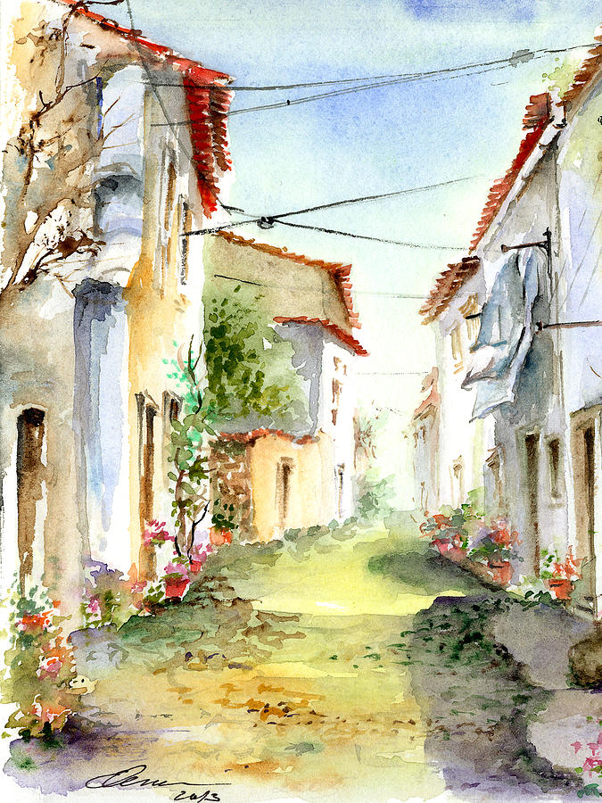 Medieval Village of Obidos Portugal Painting by Elena Petrova Gancheva ...