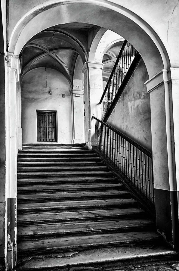 Medinaceli Palace Stairway Aranjuez Spain BW Photograph by Joan Carroll