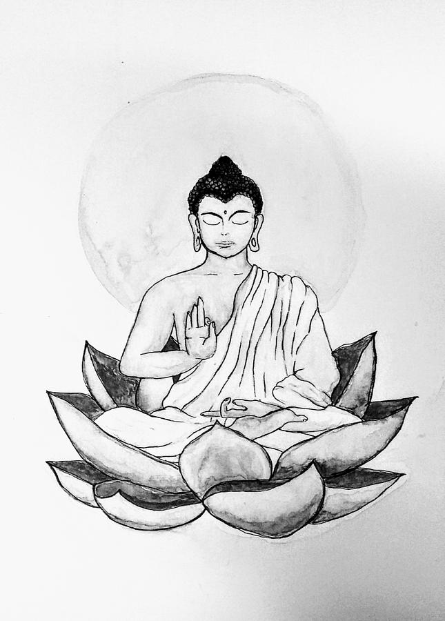 Premium Vector  Vector silhouette of buddha line drawing sketch of  meditating buddah statue vector illustration