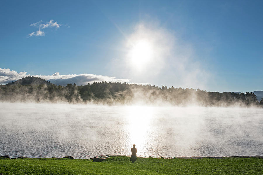 Meditating on the mist Mirror Lake Lake Placid Sunrise Photograph by Toby McGuire