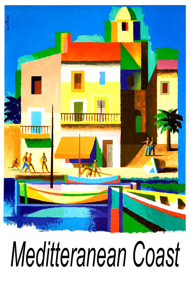 Vintage Painting - Mediterranean Coast, fishing boats by Long Shot