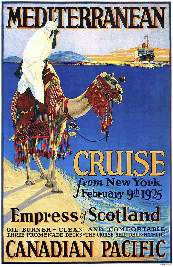 Vintage Painting - Mediterranean cruise, Canadian Pacific, Bedouin on Camel by Long Shot
